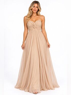 Vintage Y2K DFI Los Angeles Champagne Chiffon Formal Maxi Dress L Made USA
